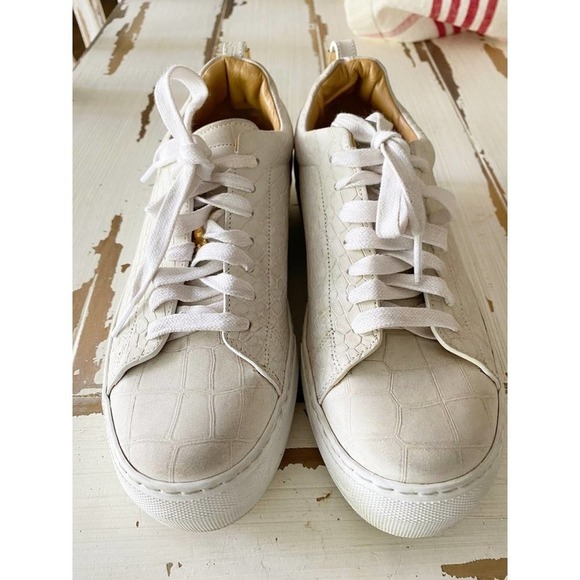 Buscemi Shoes - Buscemi En Noir White Crocodile Embossed Leather Low Top Sneakers Shoes Size 6
